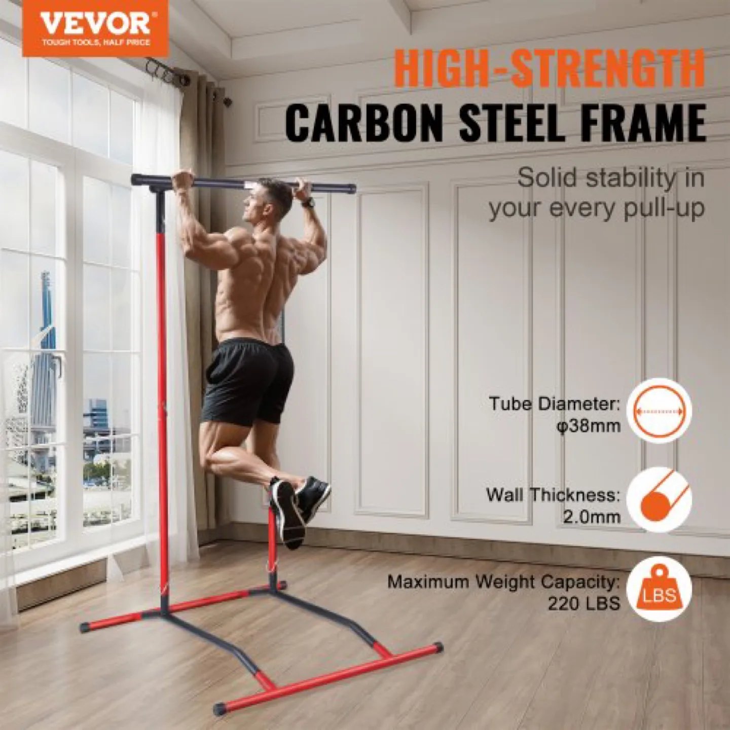 Vevor Adjustable Height Pull-Up Dip Station with Carry Bag image indicator(3)