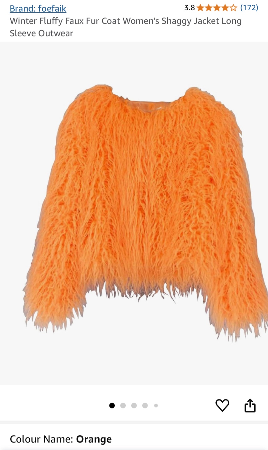 Women's Orange Fluffy Faux Fur Coat