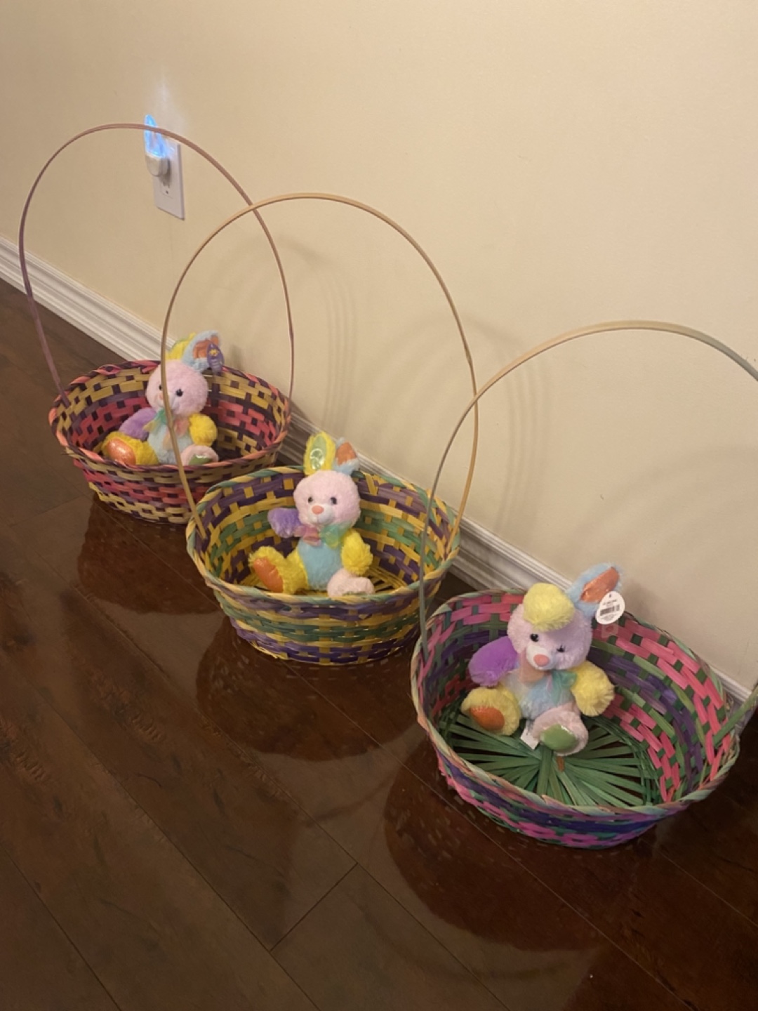 Three Easter Baskets with Bunnies