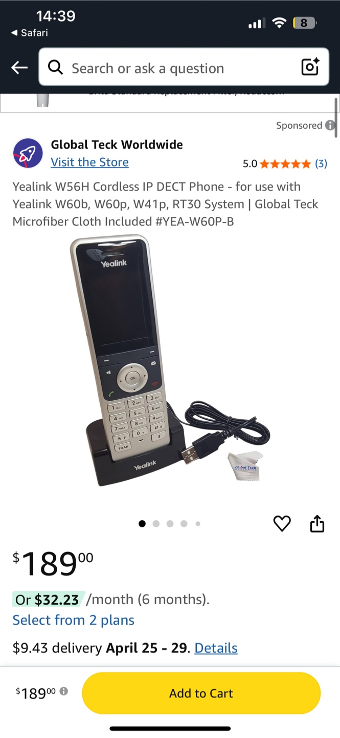 Yealink W56H Cordless IP DECT Phone System