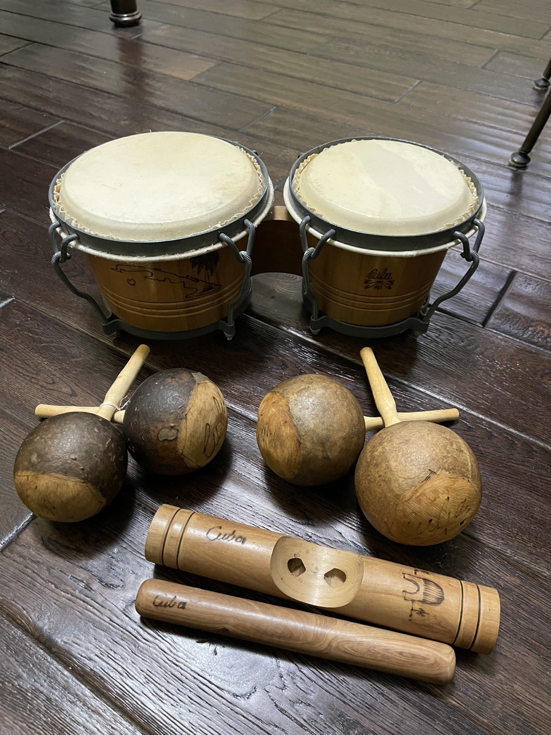 Vintage Cuba Percussion Bongos and Maracas Set