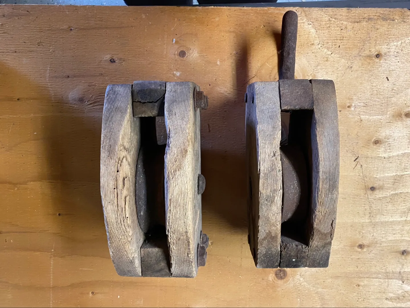 Antique Wooden Pulley Blocks - Set of Two image indicator(3)