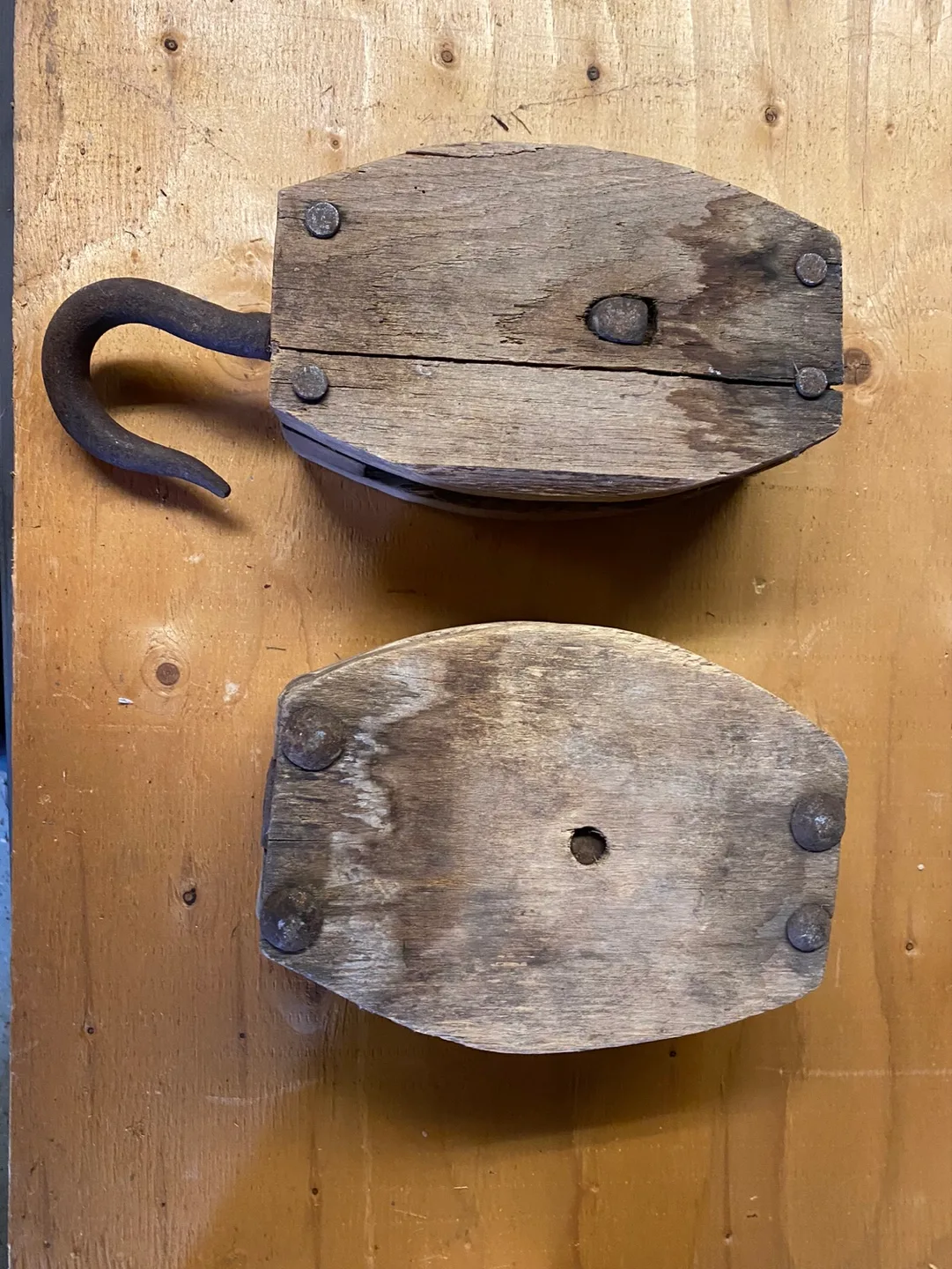 Antique Wooden Pulley Blocks - Set of Two image indicator(2)