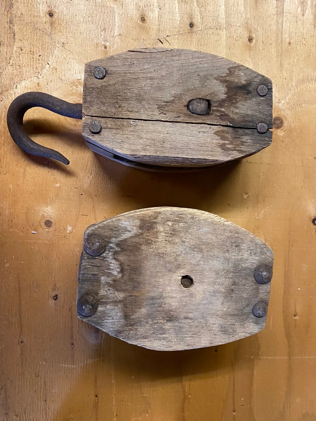 Antique Wooden Pulley Blocks - Set of Two image indicator(4)