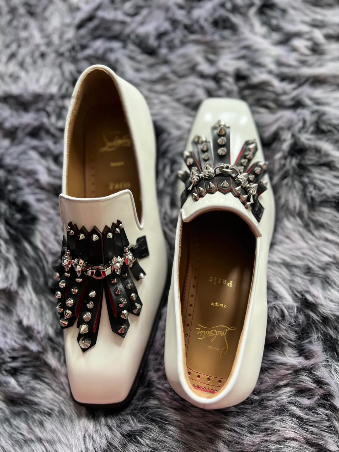 Christian Louboutin White Studded Loafers - Size 42 image indicator(4)