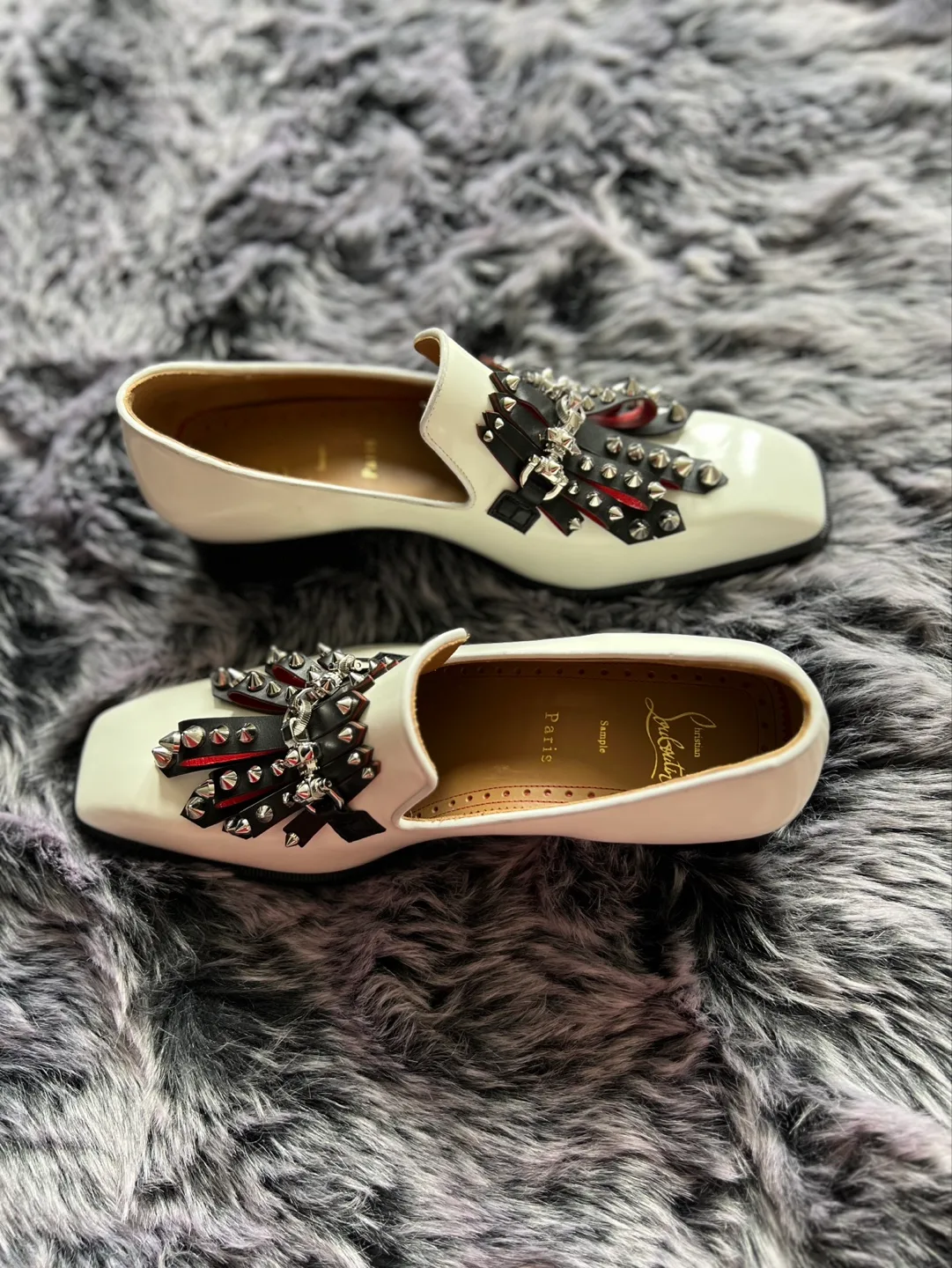 Christian Louboutin White Studded Loafers - Size 42 image indicator(7)