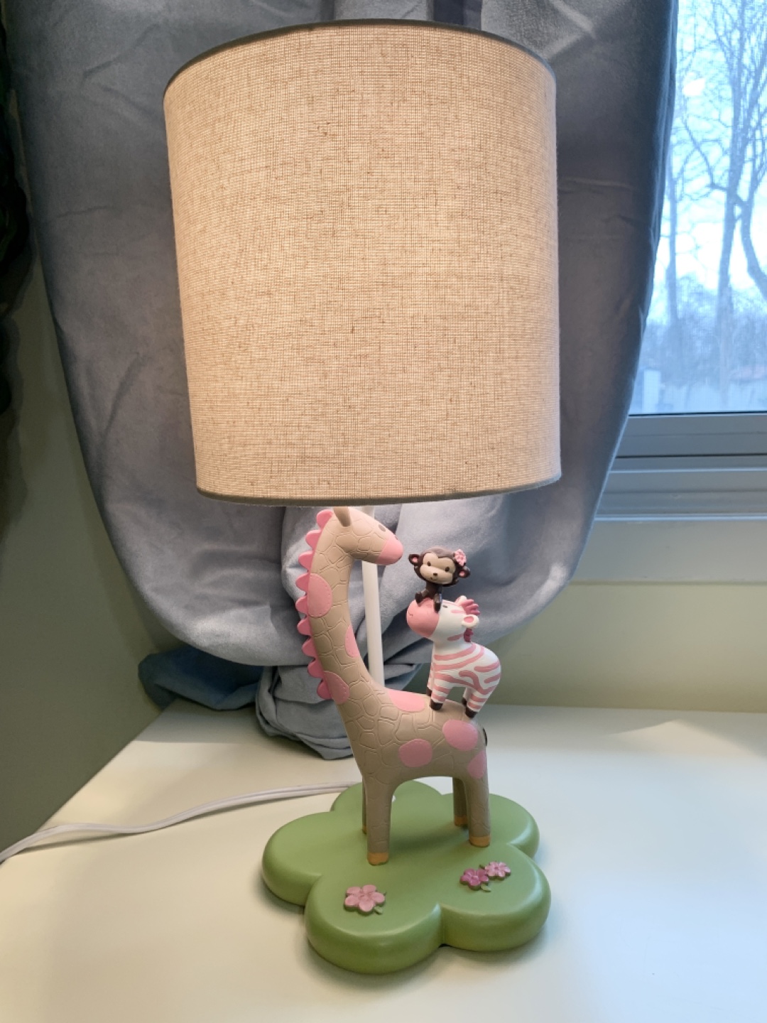 Adorable Giraffe Table Lamp with Zebra and Monkey