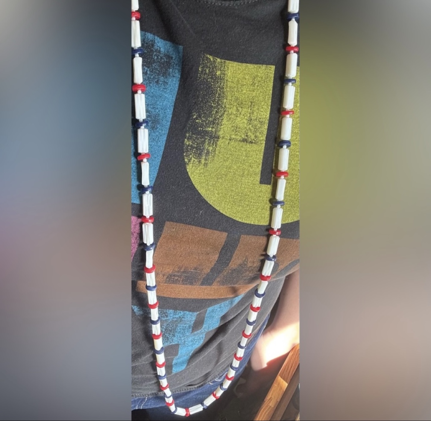 Vintage 1960s Beaded Necklace Red White & Blue - photo 2