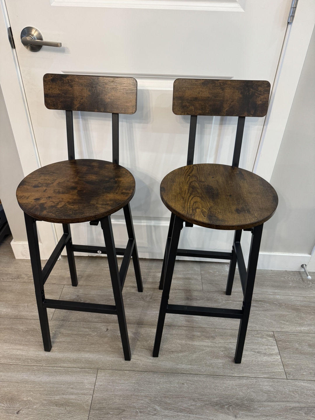 Pair of Rustic Brown and Black Metal Bar Stools - photo 2