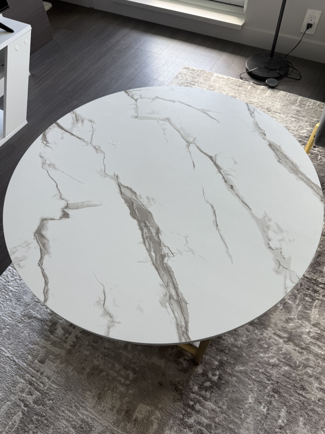 Round Coffee Table with Storage Shelf - Marble Top & Gold Legs - photo 2