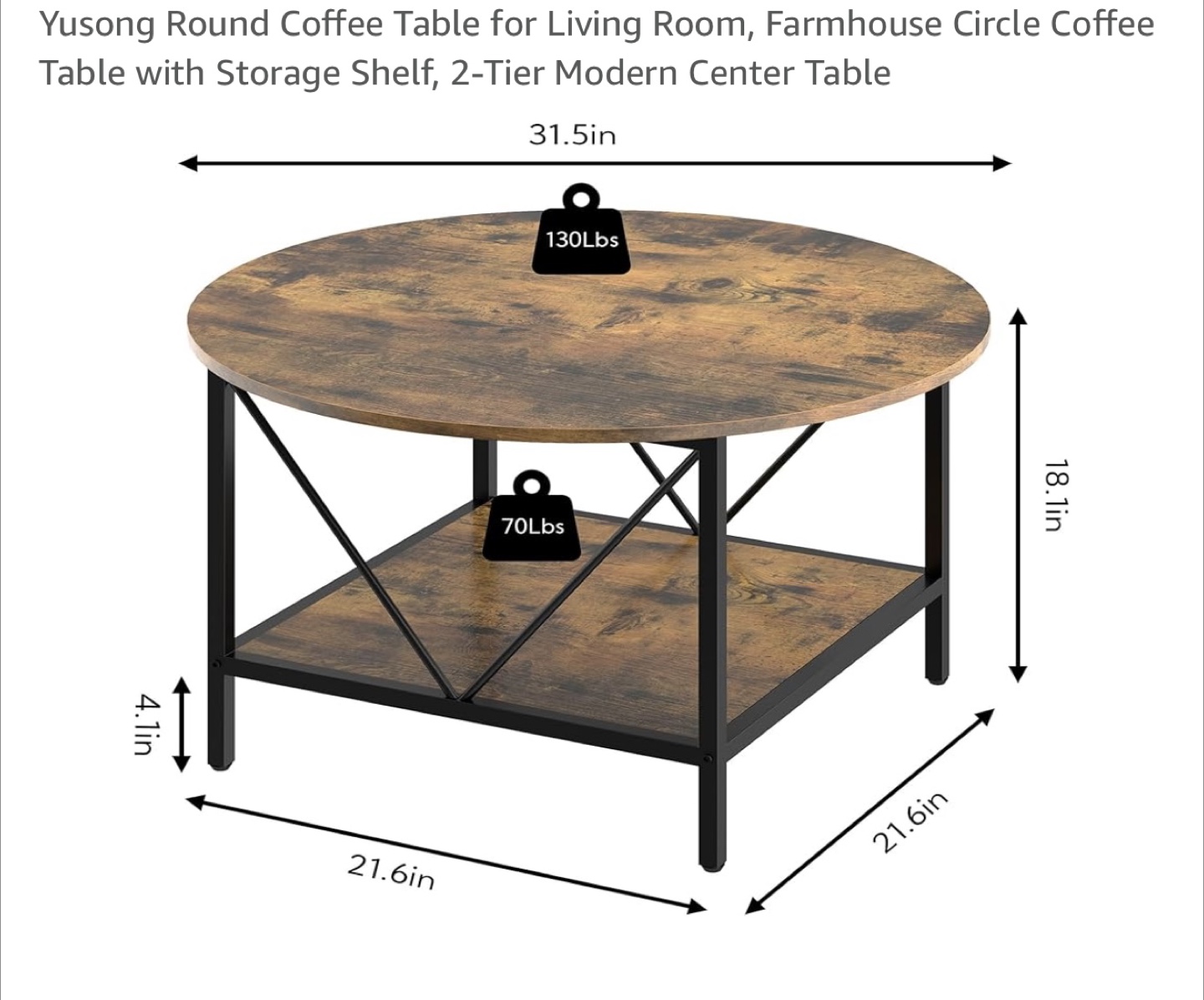 Round Coffee Table with Storage Shelf - Marble Top & Gold Legs - photo 4