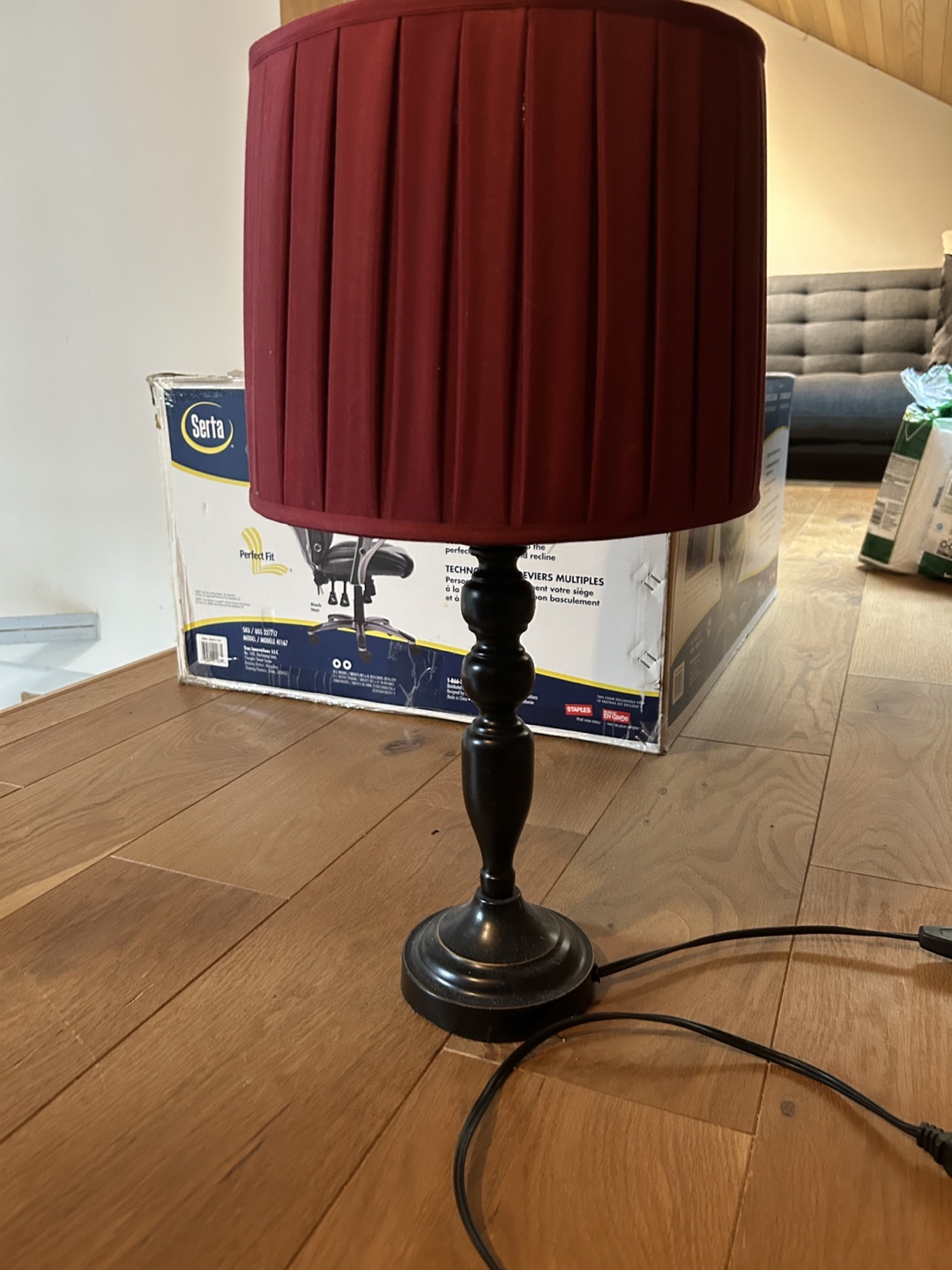 Dark-brown Lamp with Red Shade