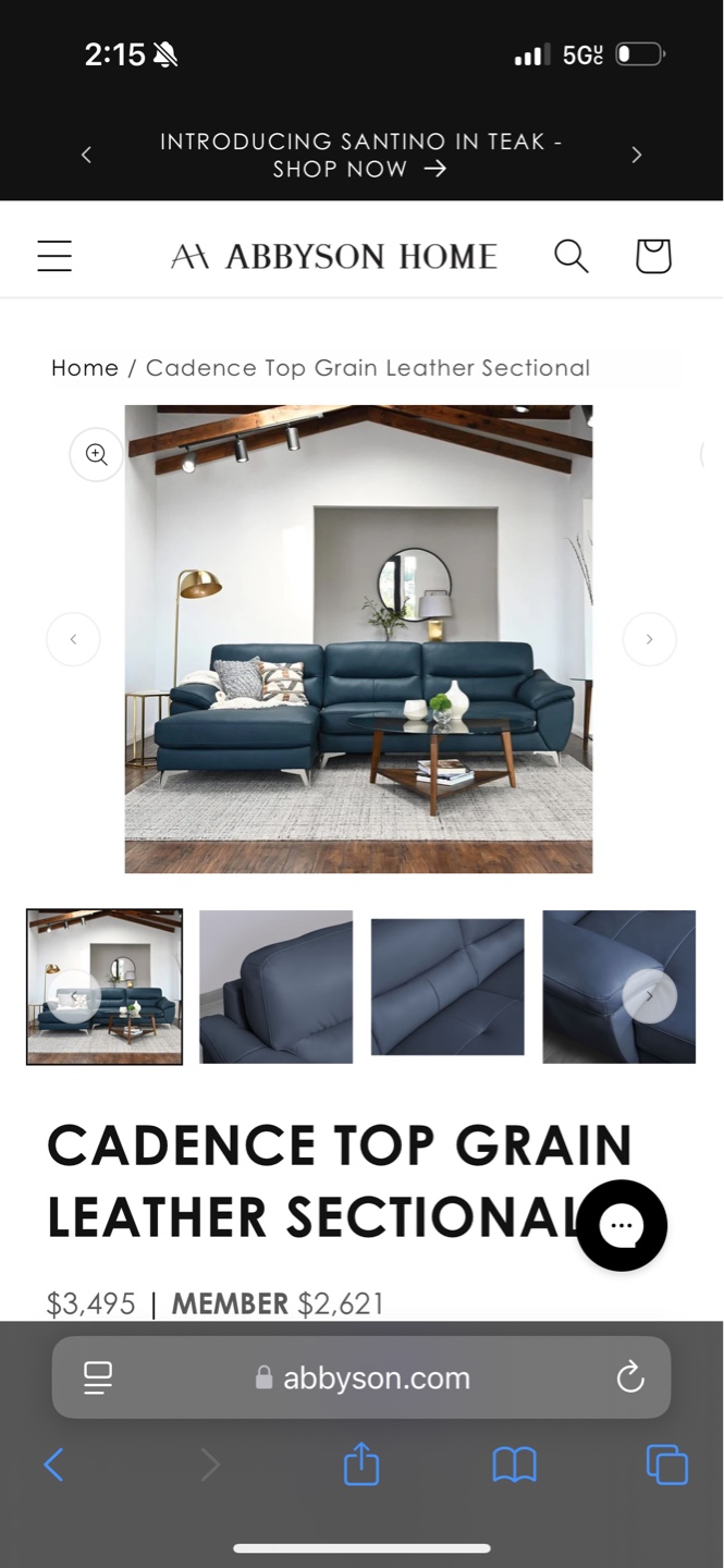 CADENCE TOP GRAIN LEATHER SECTIONAL