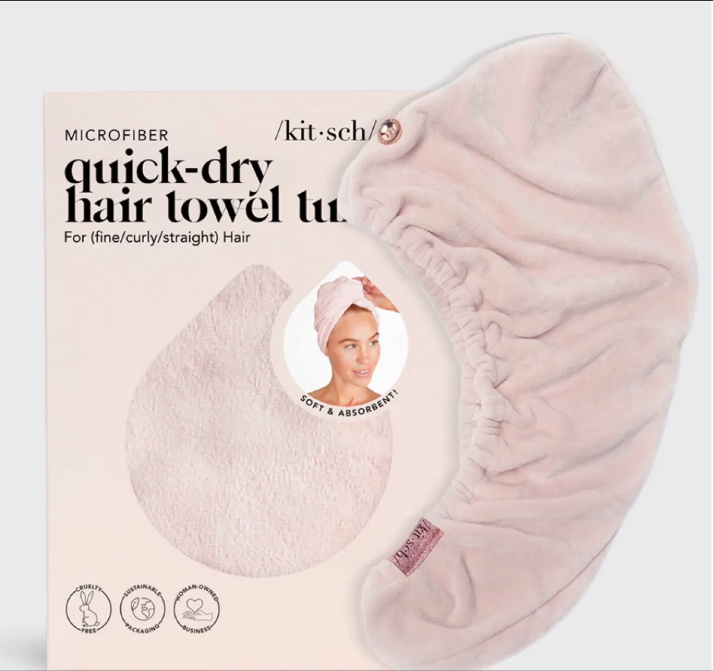 Kitsch Microfiber Quick-Dry Hair Towel Turban - Blush