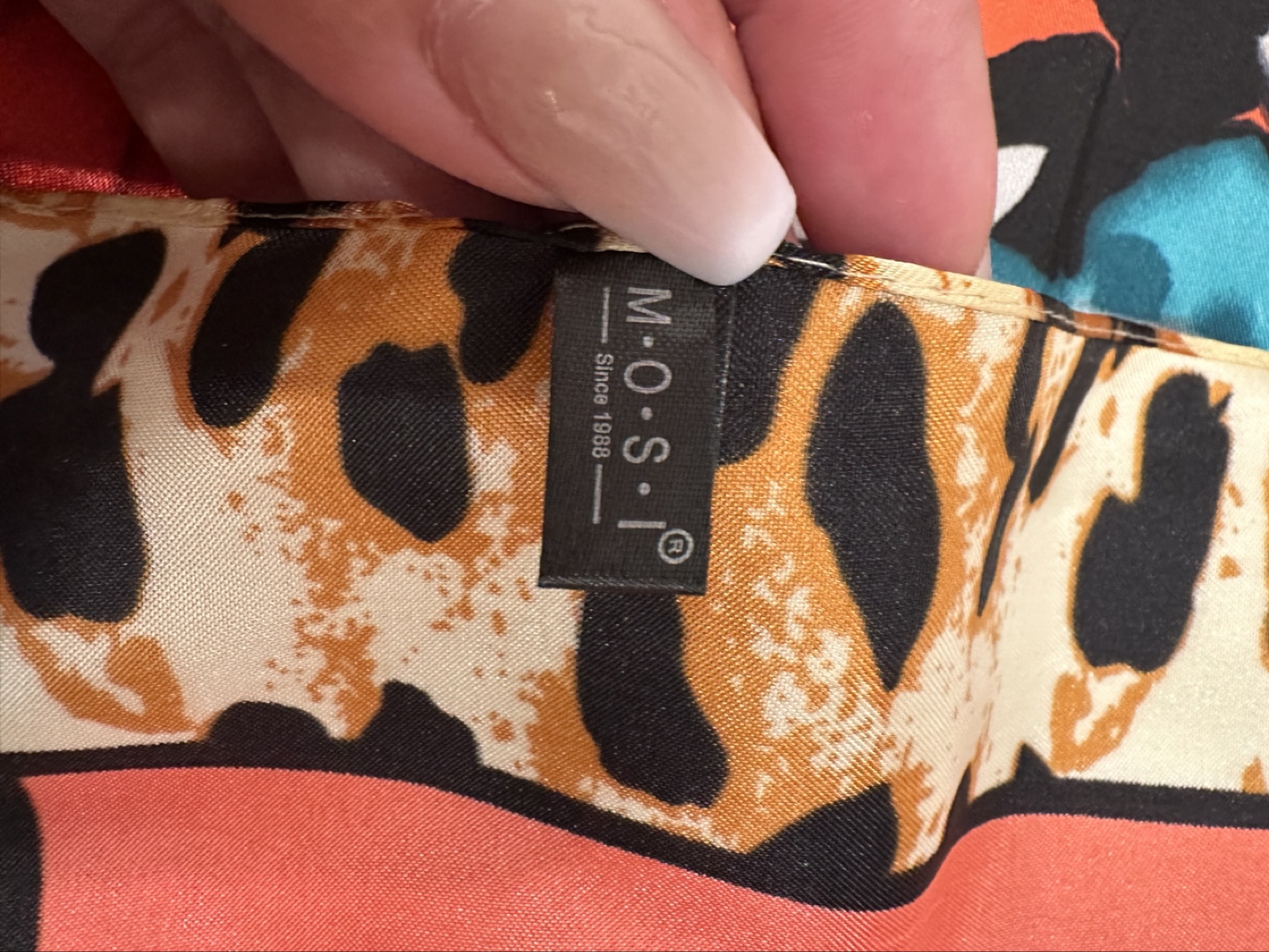 M.O.S.I. Silk Scarf - Floral Print with Leopard Trim - photo 3