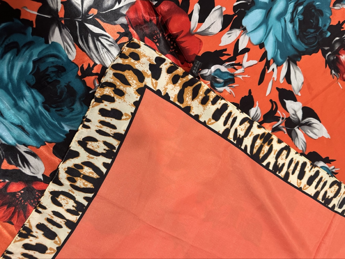 M.O.S.I. Silk Scarf - Floral Print with Leopard Trim - photo 2