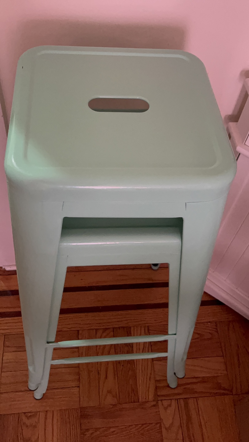 Pair of Mint Green Metal Stools - photo 2