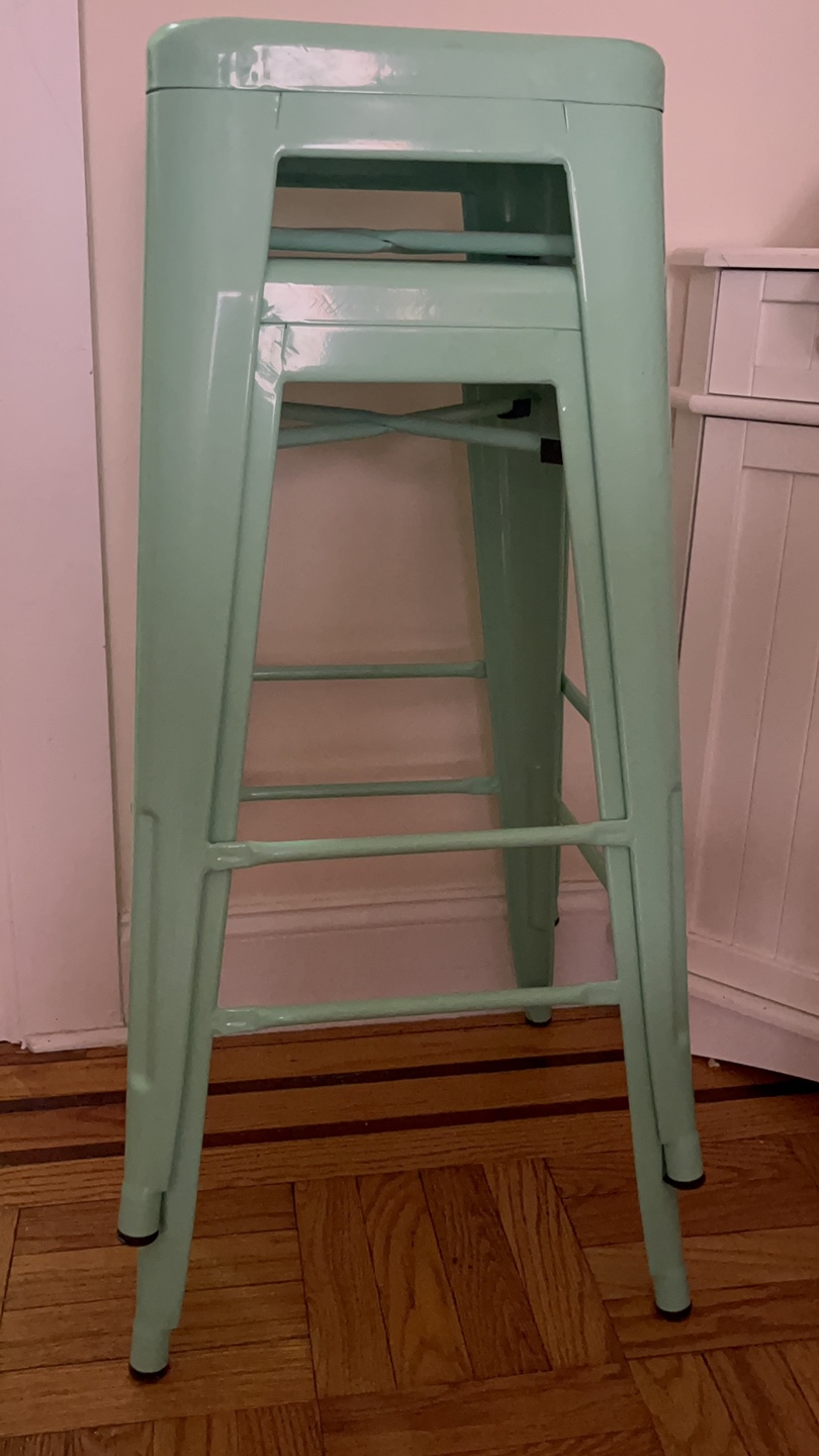 Pair of Mint Green Metal Stools