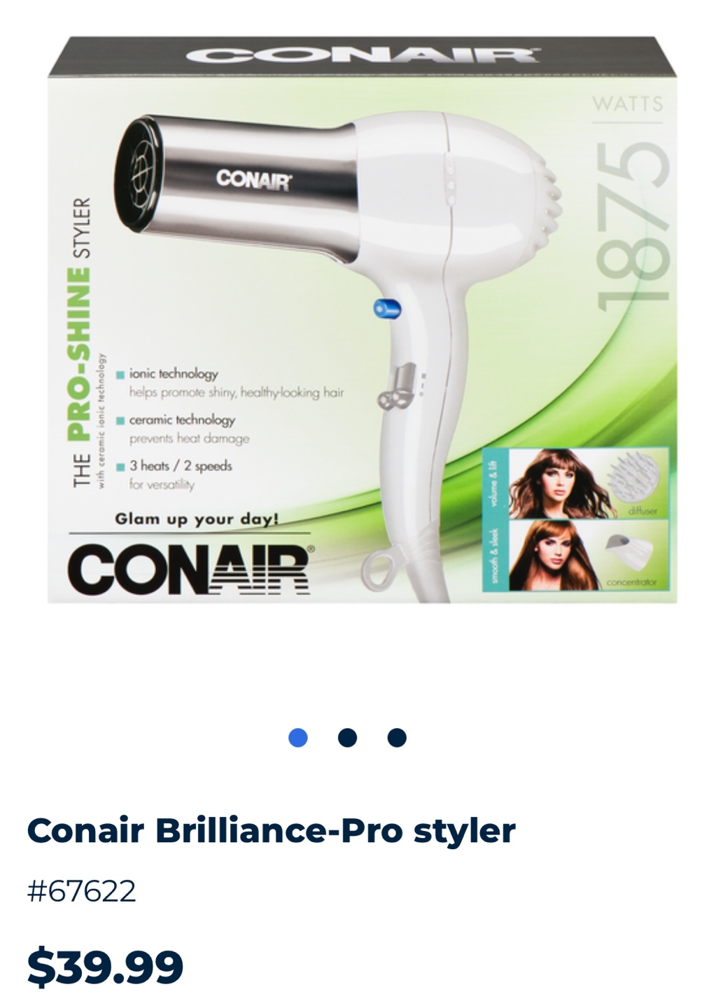 *Moving Sale* Conair Brilliance-Pro 1875 Watt Hair Dryer - photo 3