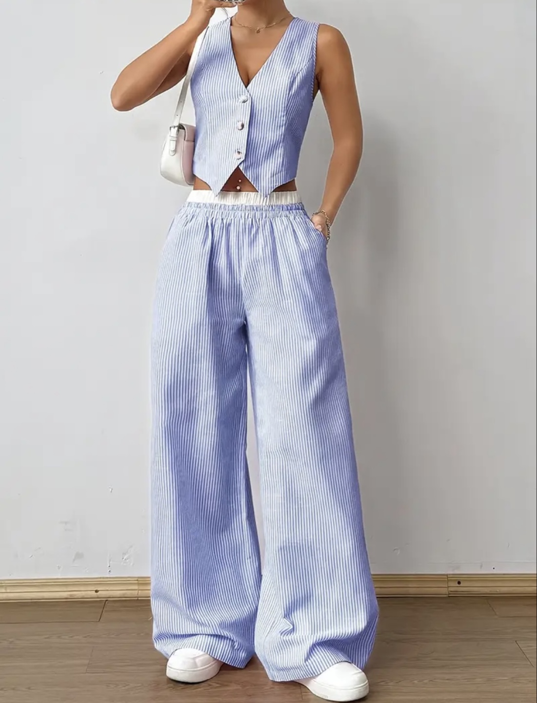 Striped Vest and Wide-Leg Pant Set