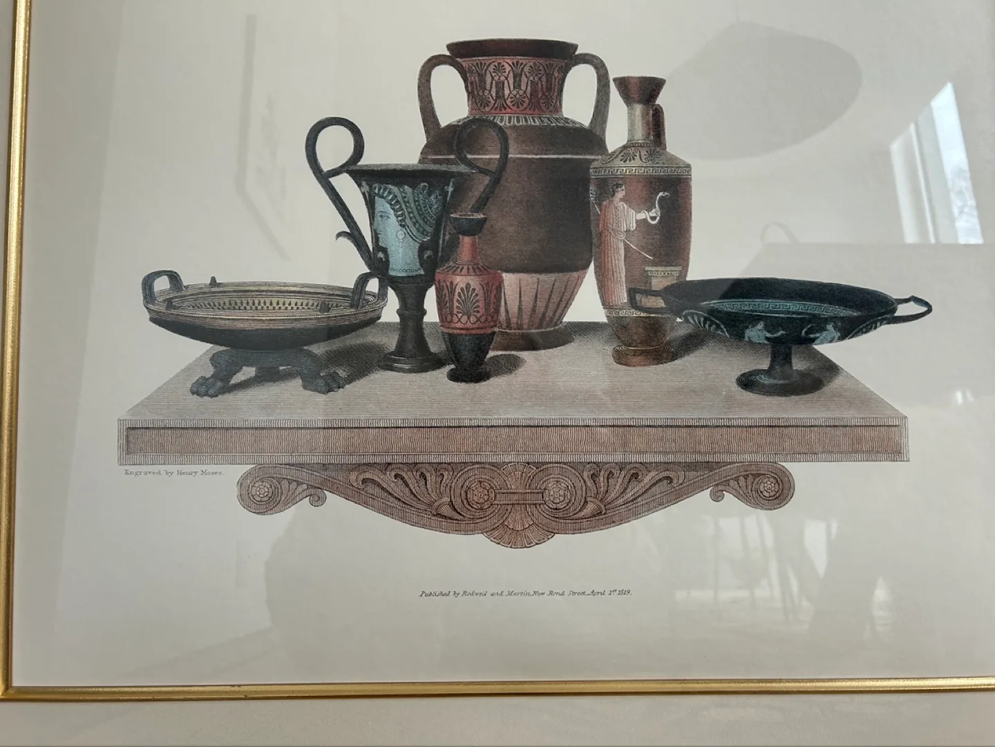 Antique Greek Pottery Print Framed in Dark Wood image indicator(4)