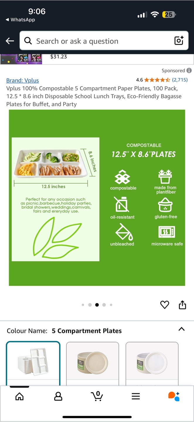 Compostable 5 Compartment 100 Paper Plates - photo 5