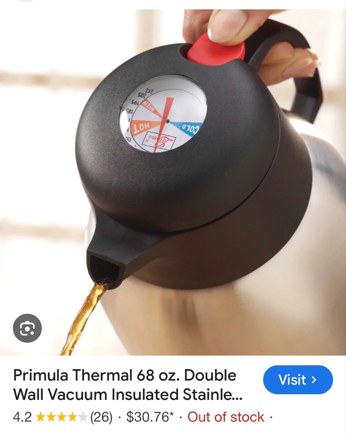 NEW PRIMULA Temp Assure 8.4 Cup Thermal Carafe image indicator(2)