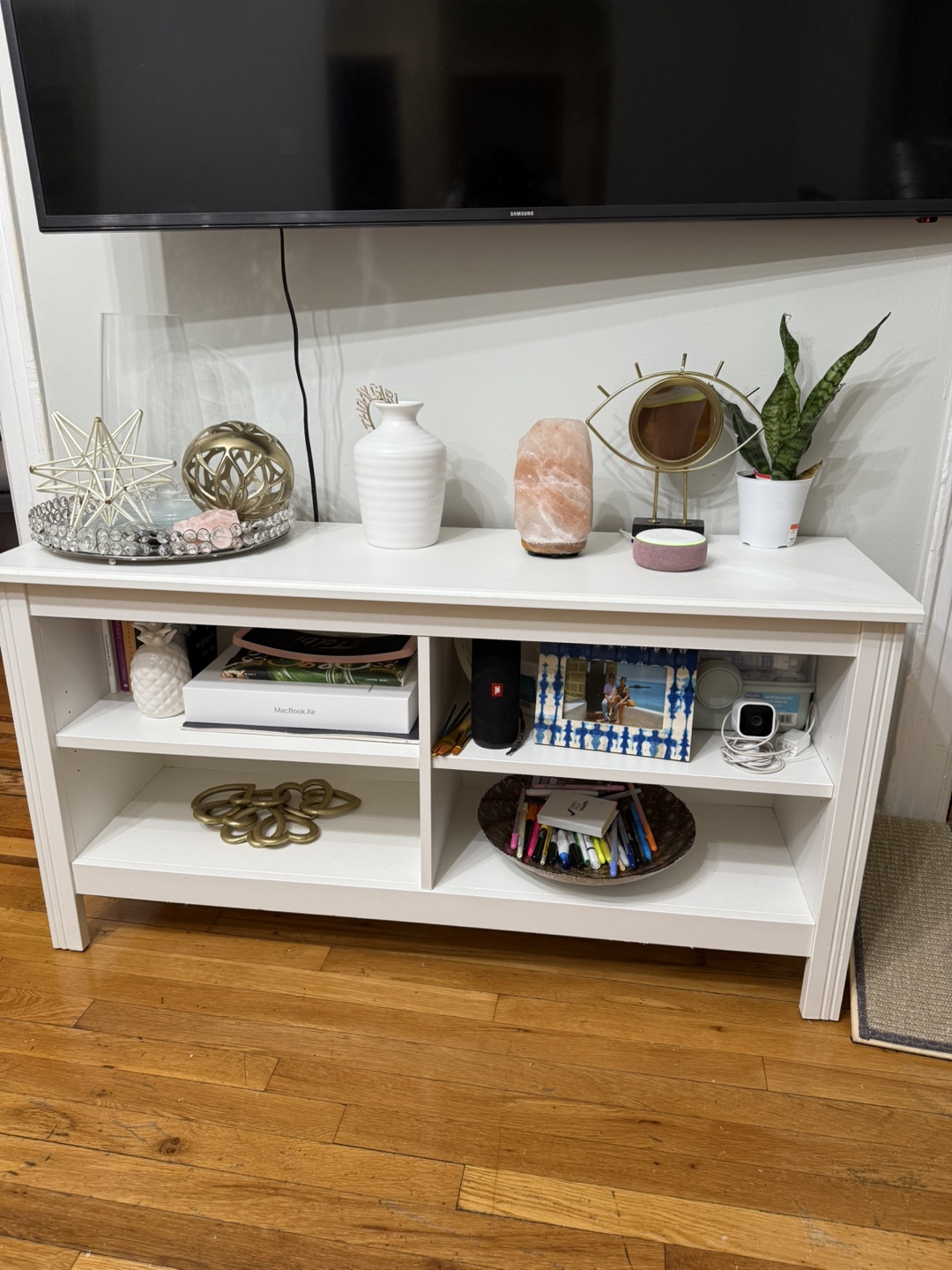 White Media Console with Shelves