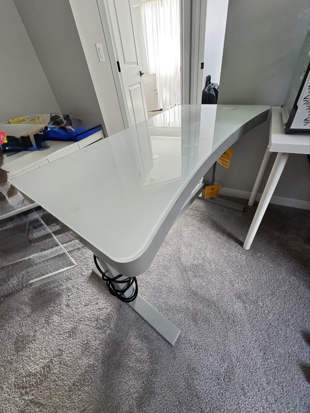 Electric Standing Desk - White Glass Top