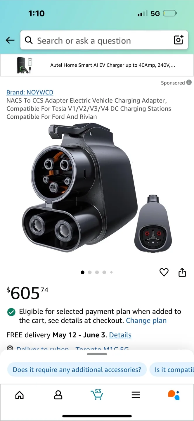 NOYWCD NACS to CCS EV Charging Adapter thumbnail