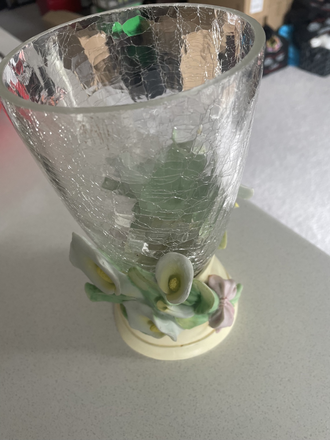 Crackled Glass Vase with Calla Lily Base - photo 2