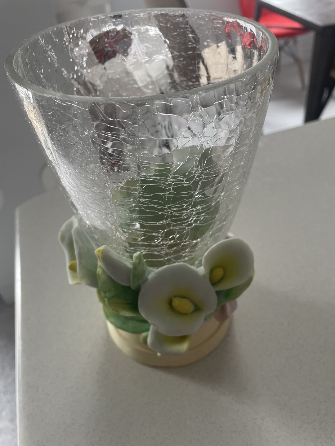 Crackled Glass Vase with Calla Lily Base
