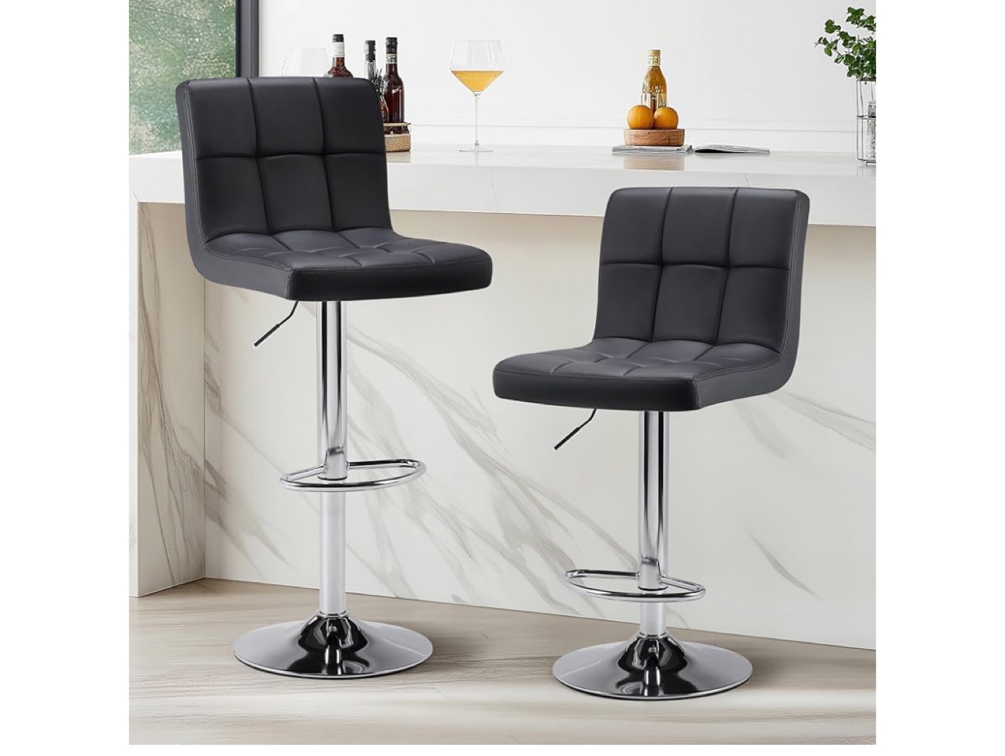 Set of 2 Black Adjustable Bar Stools