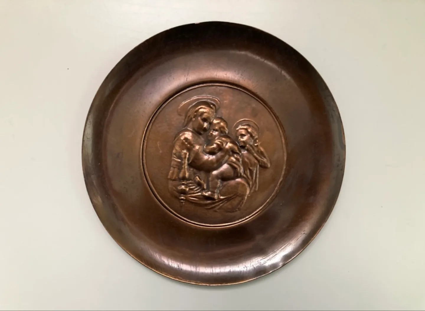 Vintage Hanging Copper Plate Madonna and Child image indicator(3)