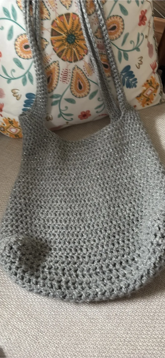 Grey sparkly crochet tote bag thumbnail