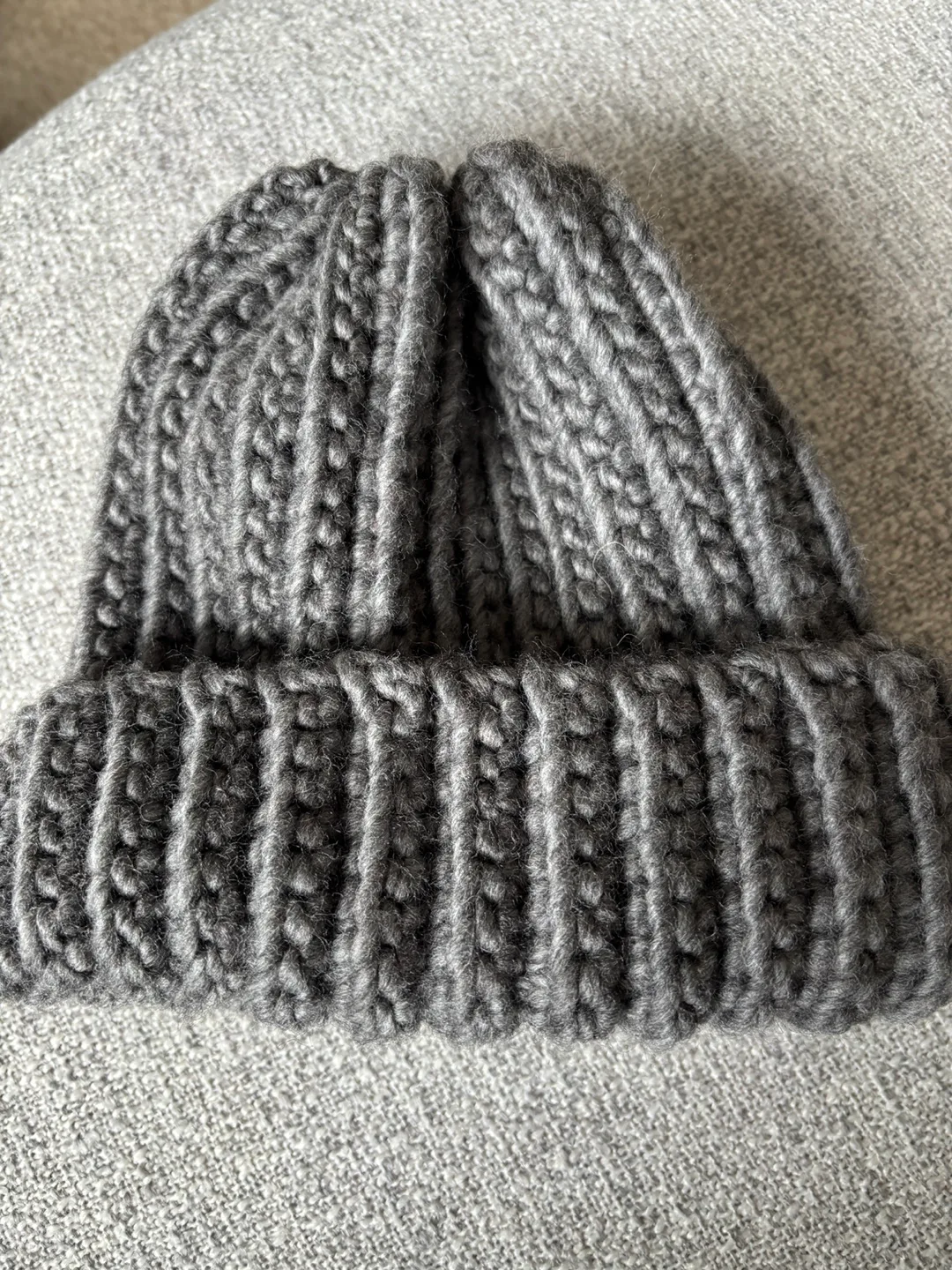 Hand-Knit Ribbed Beanie - Charcoal Grey thumbnail