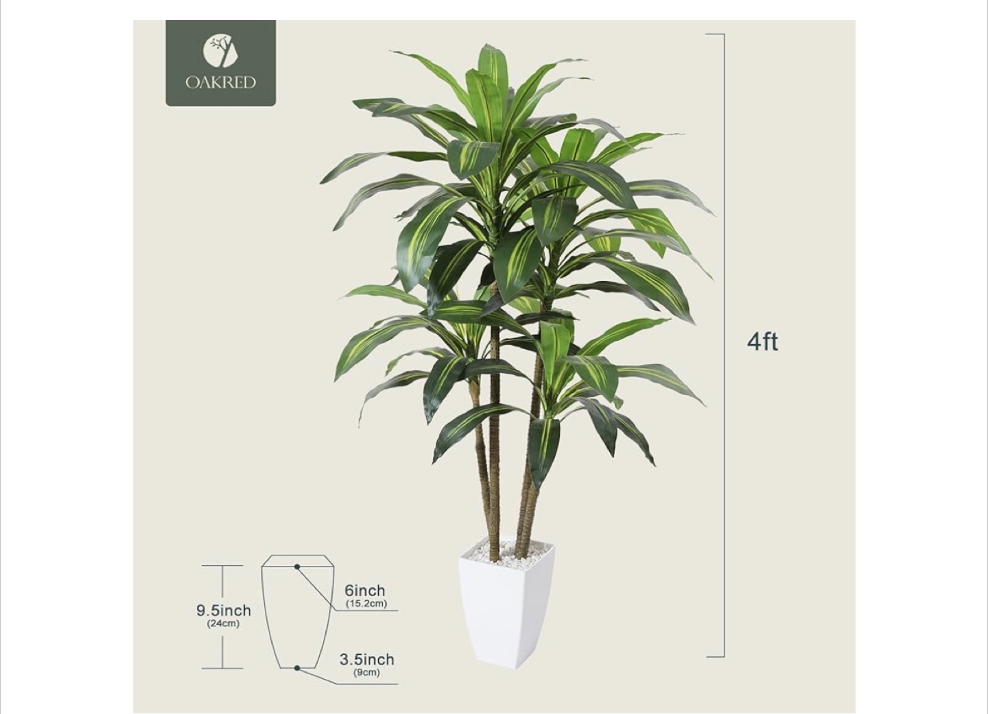 4ft Artificial Dracaena Tree in White Planter - photo 4