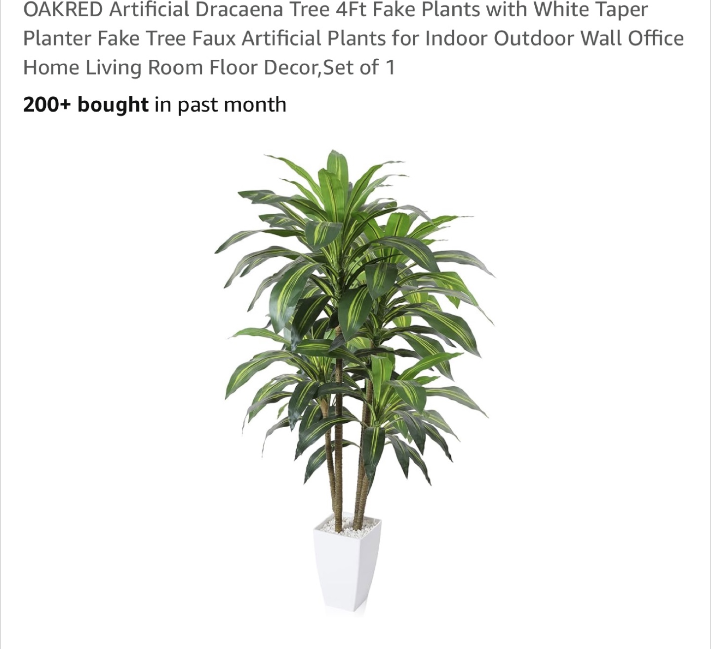 4ft Artificial Dracaena Tree in White Planter - photo 3
