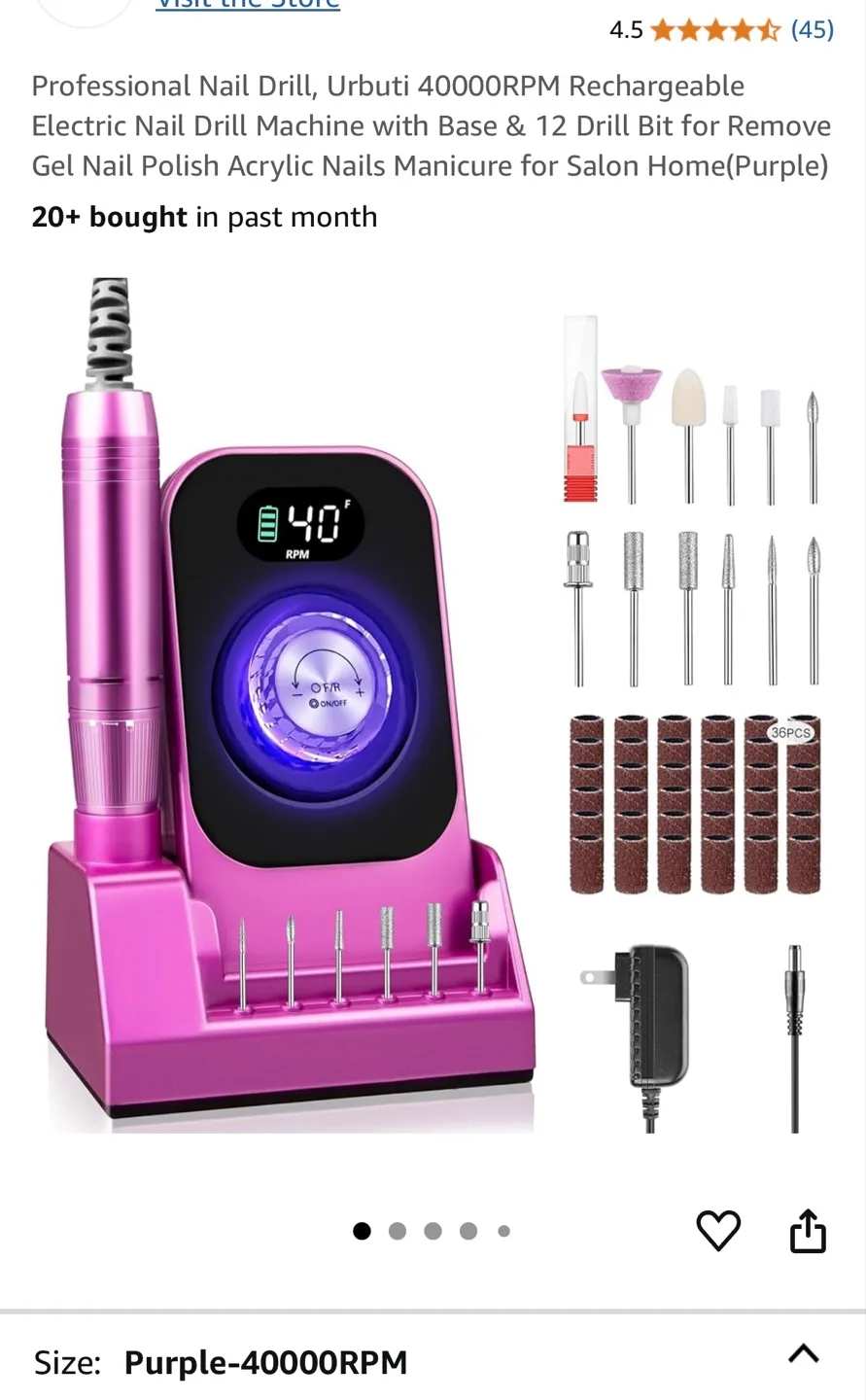 Purple Electric Nail Drill with Base & 12 Drill Bits image indicator(2)