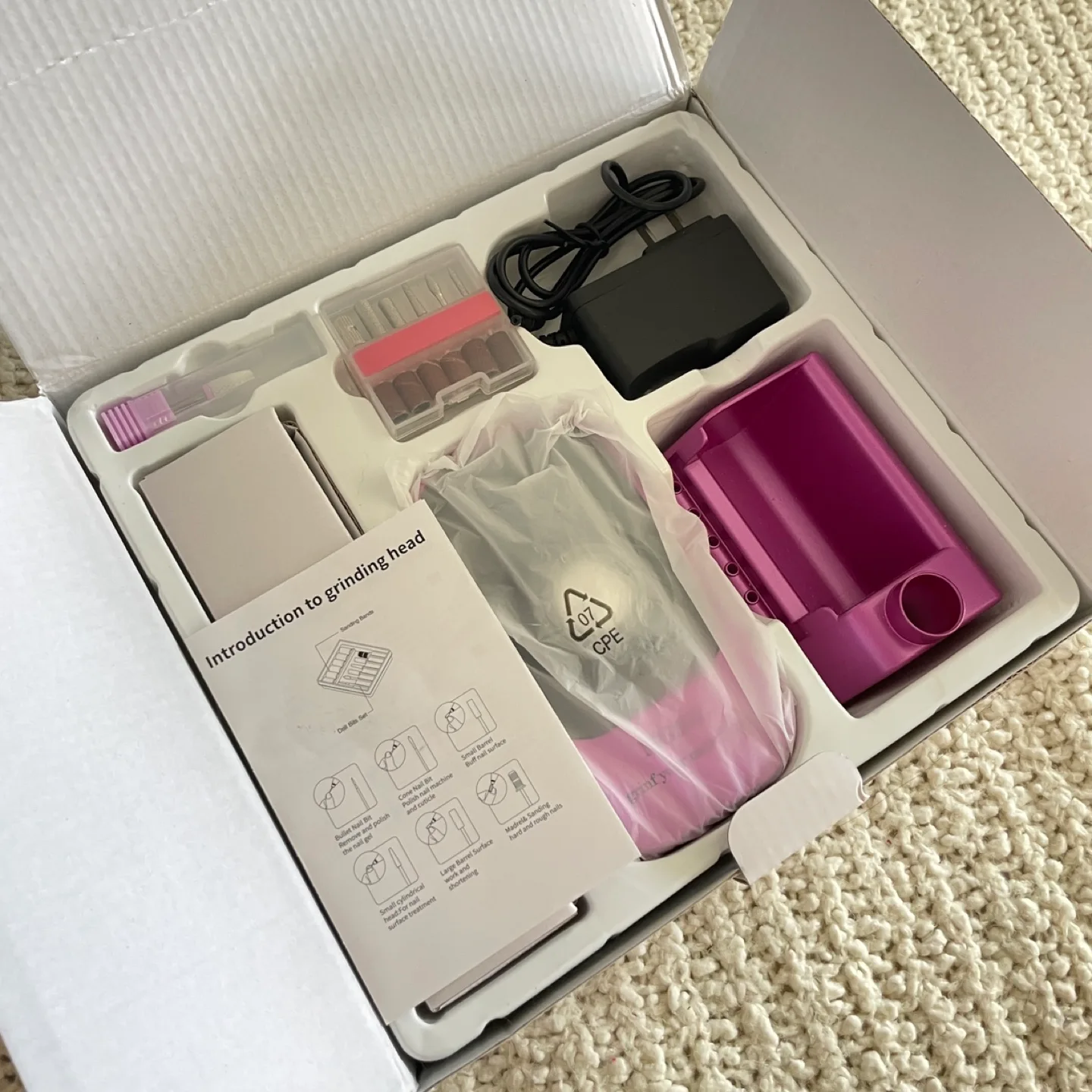 Purple Electric Nail Drill with Base & 12 Drill Bits image indicator(4)