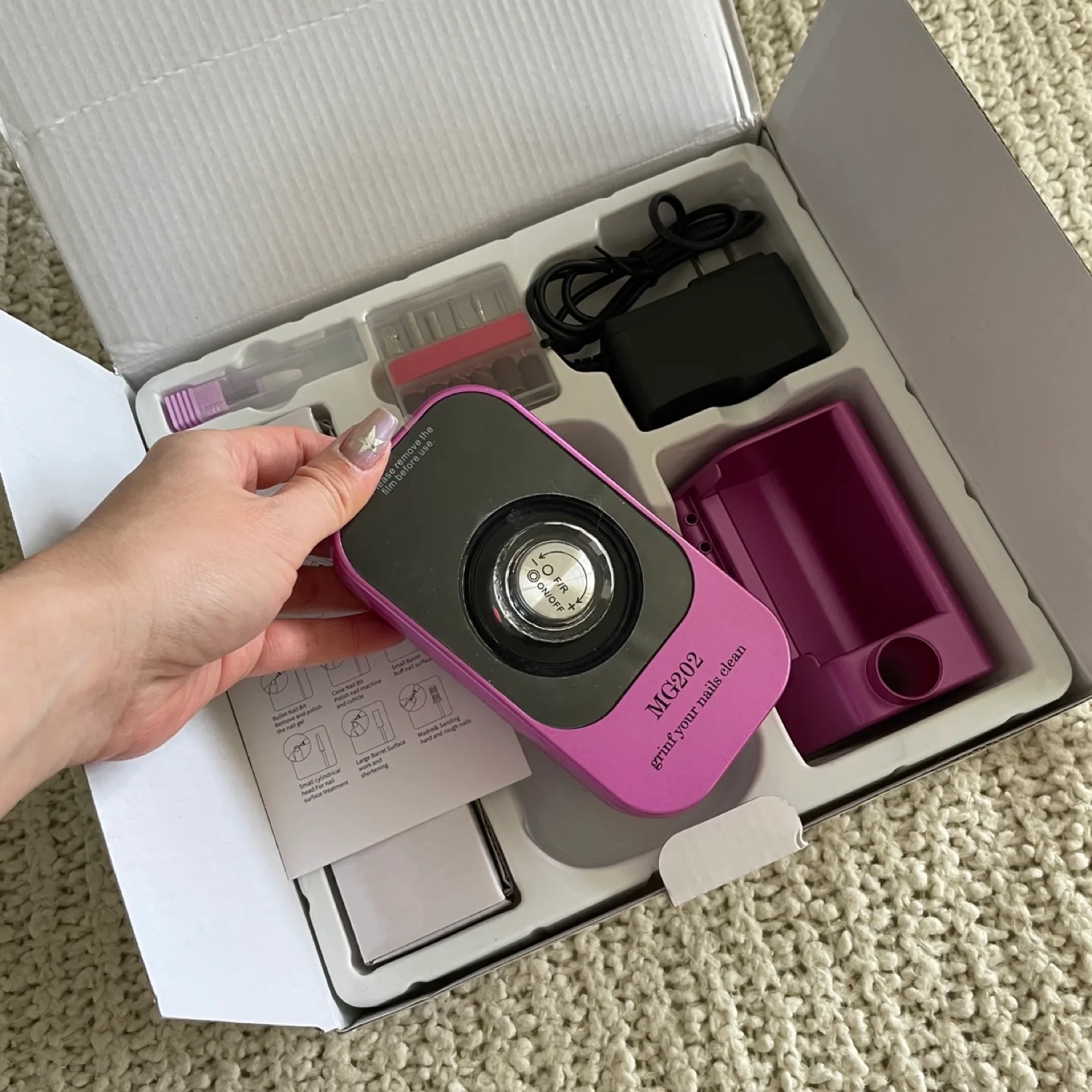 Purple Electric Nail Drill with Base & 12 Drill Bits thumbnail