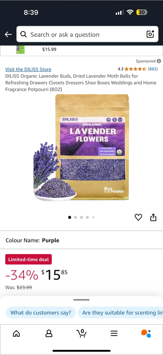 DILISS Organic Lavender Flowers - 8oz/227g thumbnail