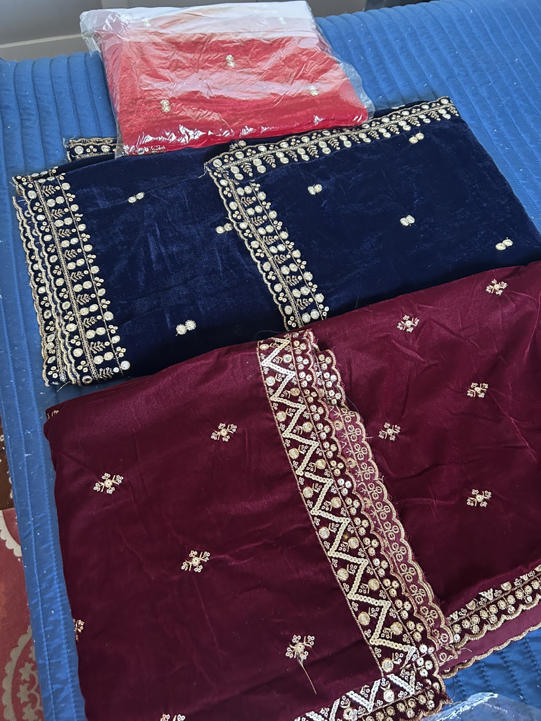 Three embroidered velvet shawls