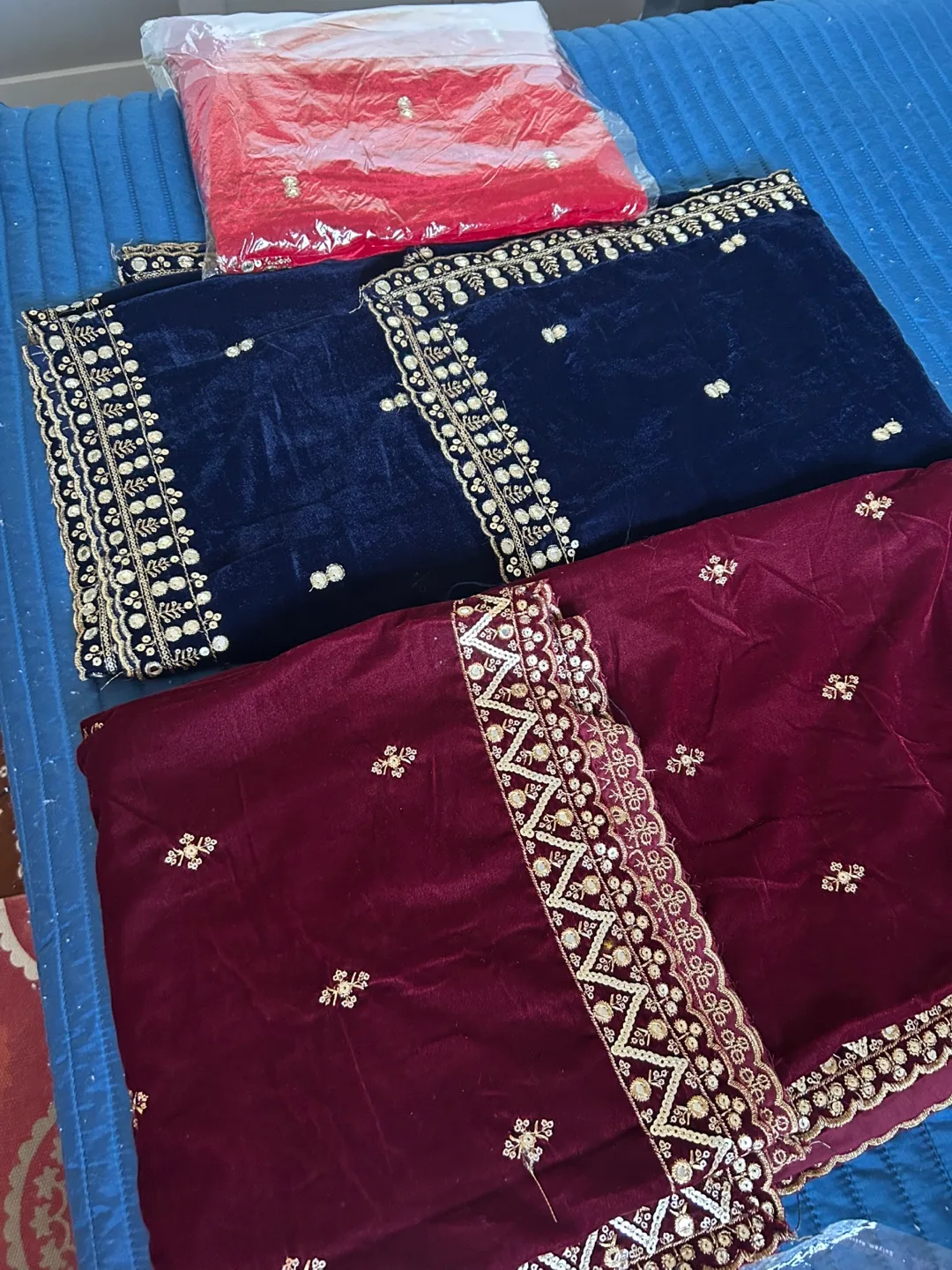 Three embroidered velvet shawls thumbnail