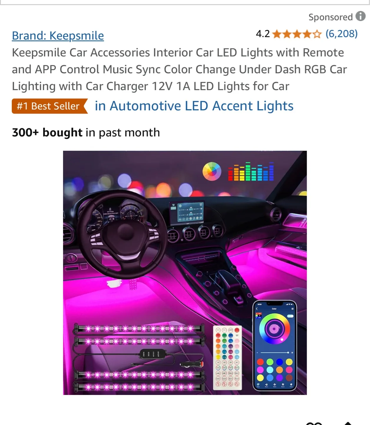 Keepsmile RGB Car Interior LED Lights with App & Remote Control thumbnail