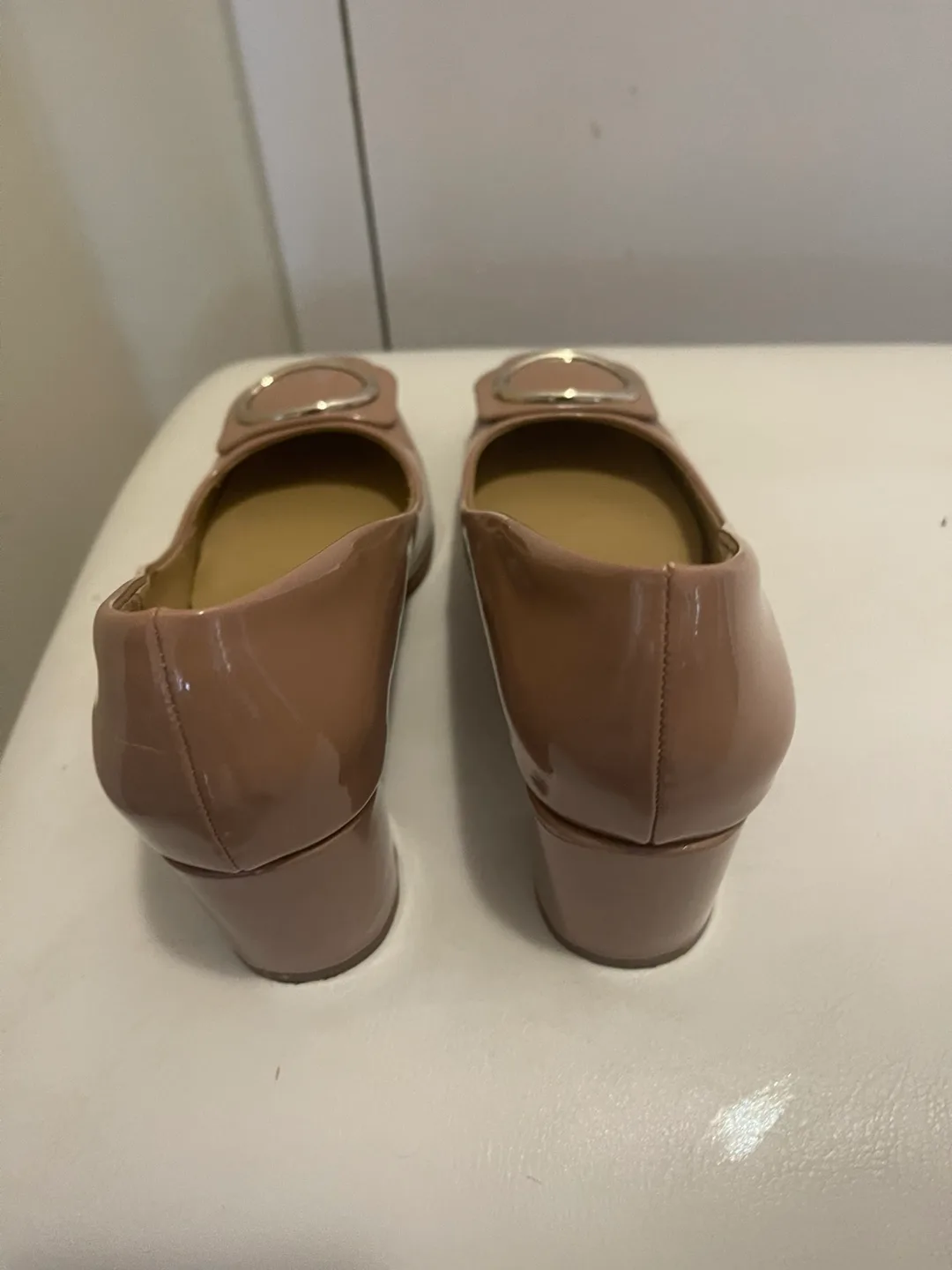 Nude Patent Leather Block Heel Pumps image indicator(3)