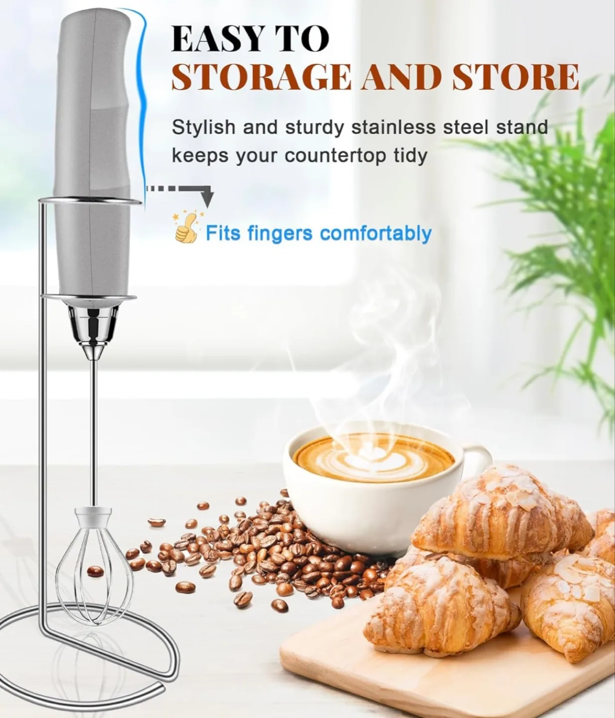YUSWKO USB Rechargeable Electric Milk Frother with stand image indicator(2)