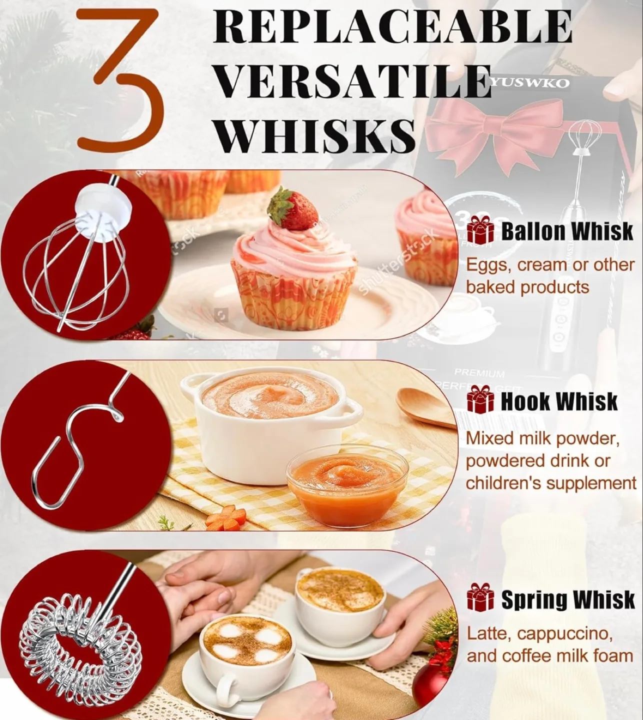 YUSWKO USB Rechargeable Electric Milk Frother with stand image indicator(5)