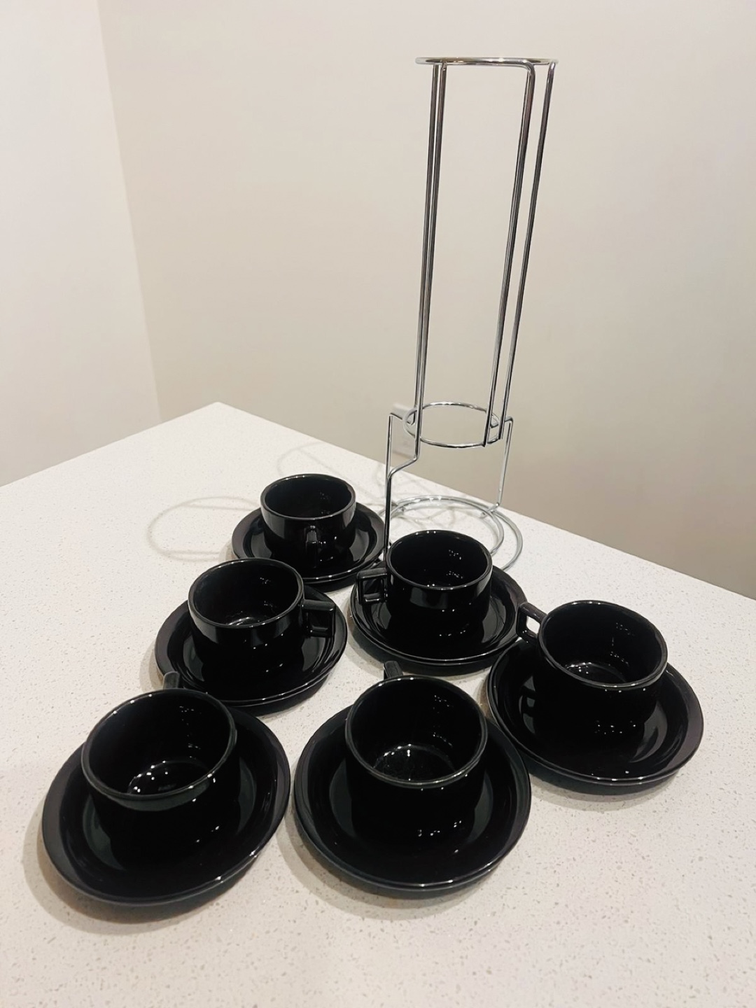 Six Espresso Cups and Saucers with Stand - photo 2