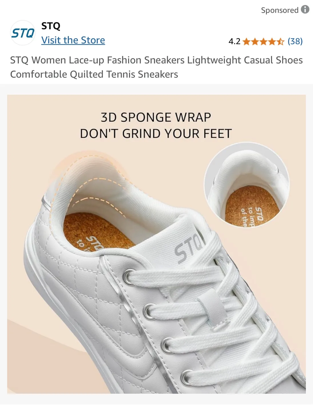 STQ Women's White Quilted Sneakers - Size 9.5 image indicator(9)